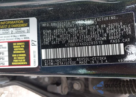 2013 Toyota Camry Se из США, поврежденный, VIN 4T1BF1FK6DU283519